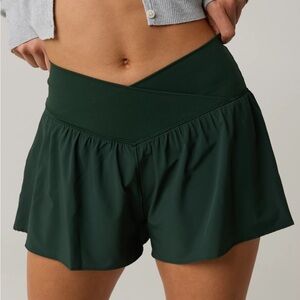 Aerie Offline Flowy Shorts Forest Green Size Medium
